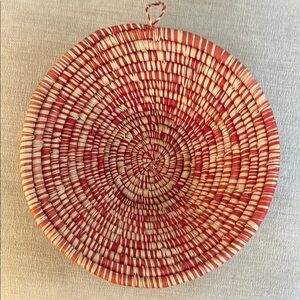 Handcrafted Bowl Red and Cream Woven Basket